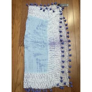 Eileen Fisher Womens Artisanal Silk Tasseled Square Scarf Wrap‎ Blue Purple NWT